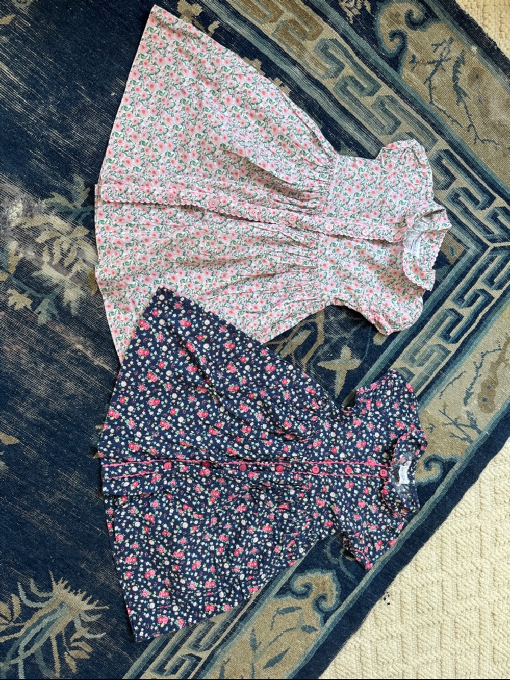 Rachel Riley Girls Floral Button-Front Dress - Pink / Navy bundle